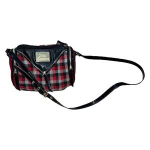 Juicy Couture Baguette Bag Purse Women's Red Black Plaid Flannel Patent Leather
